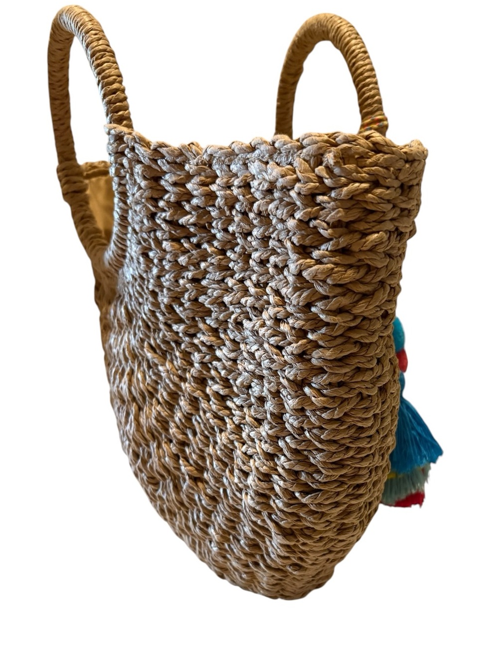 Woven Straw Tote Bag with Colorful Tassel - Natural - Picture 6 of 10